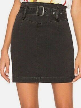 Free People "Livin It Up" denim mini skirt washed black Sz 2